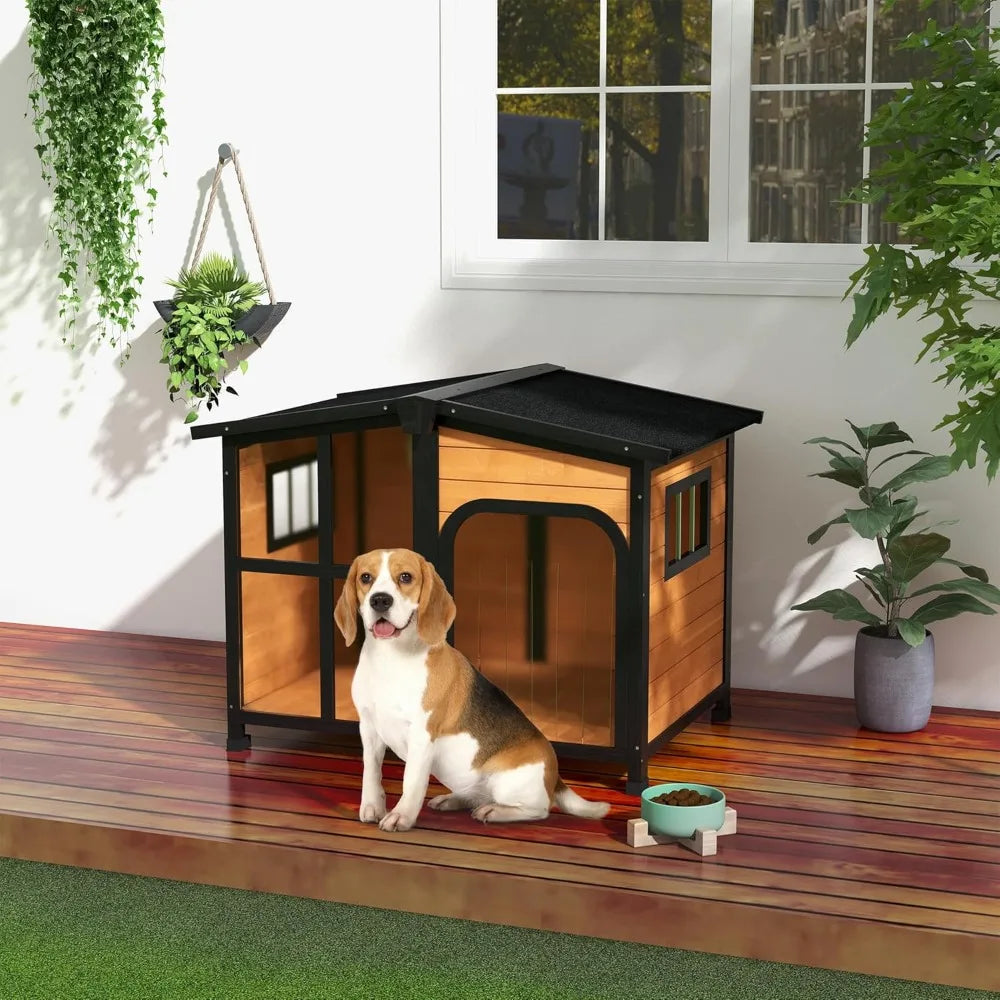 Cabin-Style Wooden Outdoor Dog House