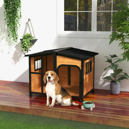 Cabin-Style Wooden Outdoor Dog House