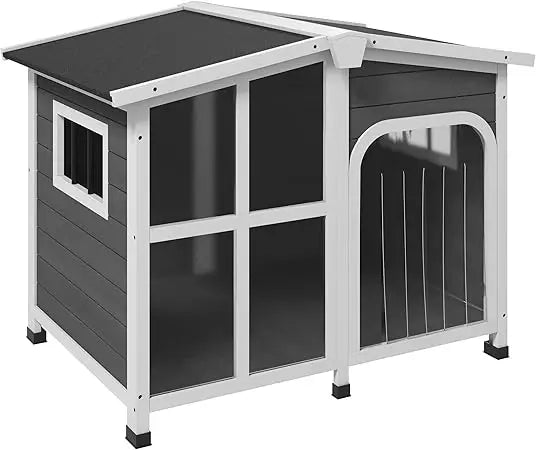 Cabin-Style Wooden Outdoor Dog House