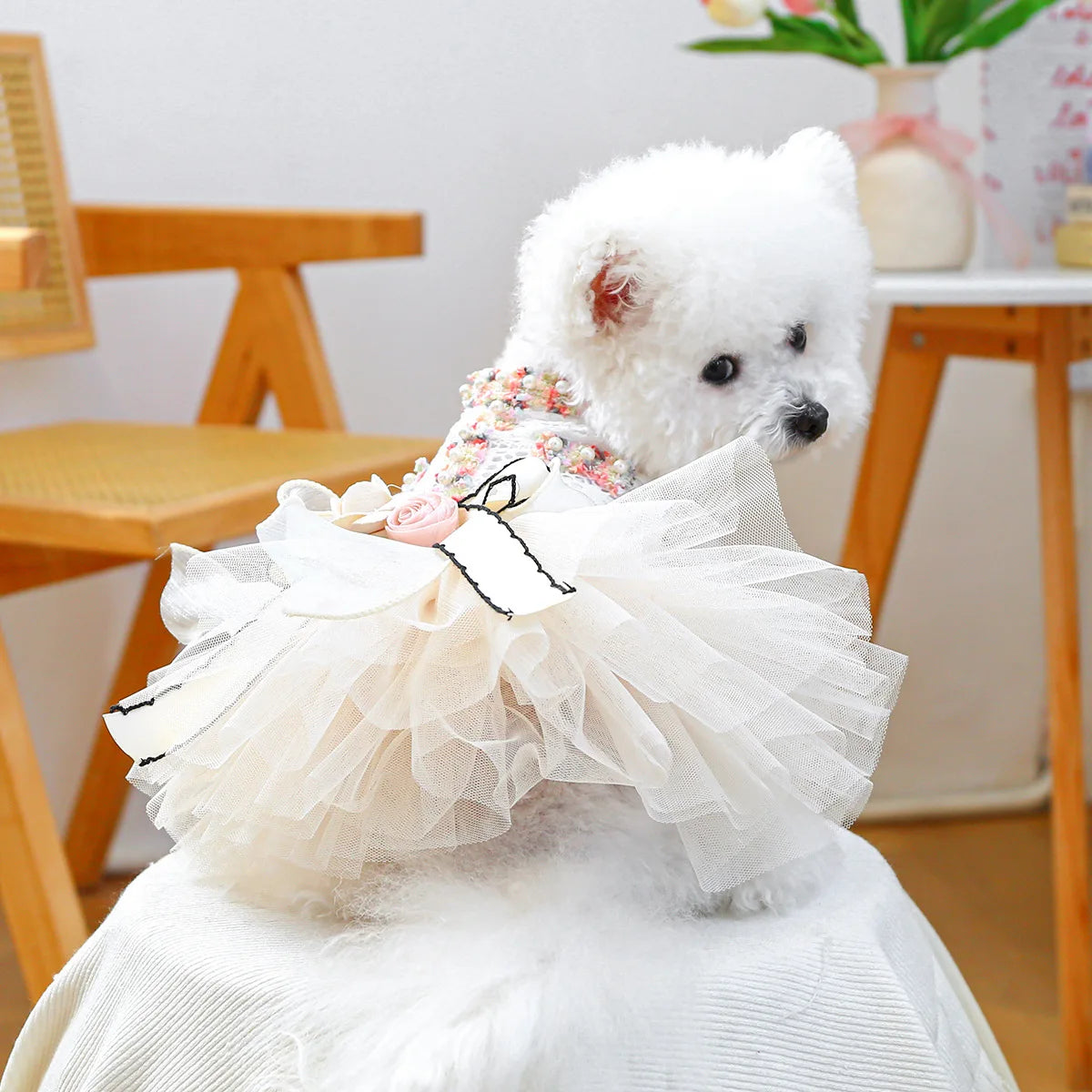 Tutu Dog Dress with a 3D Flower Knot Bow Design