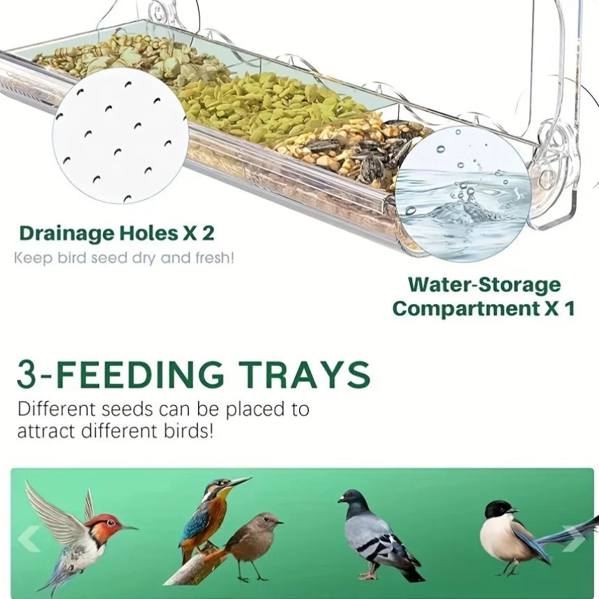 Large Window Bird Feeder with Removable Tray