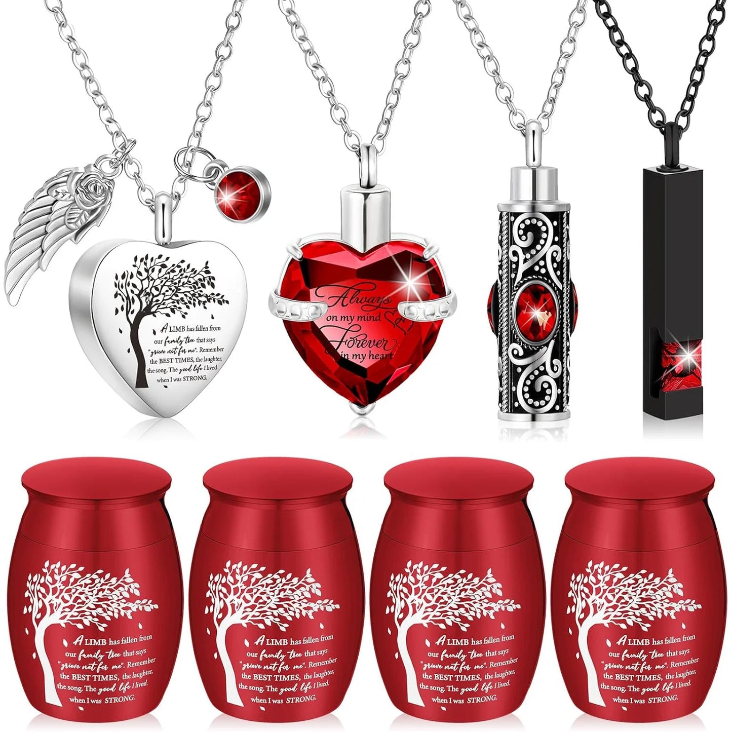 Memorial Urn and Pendant Set for Ashes, (8pcs)
