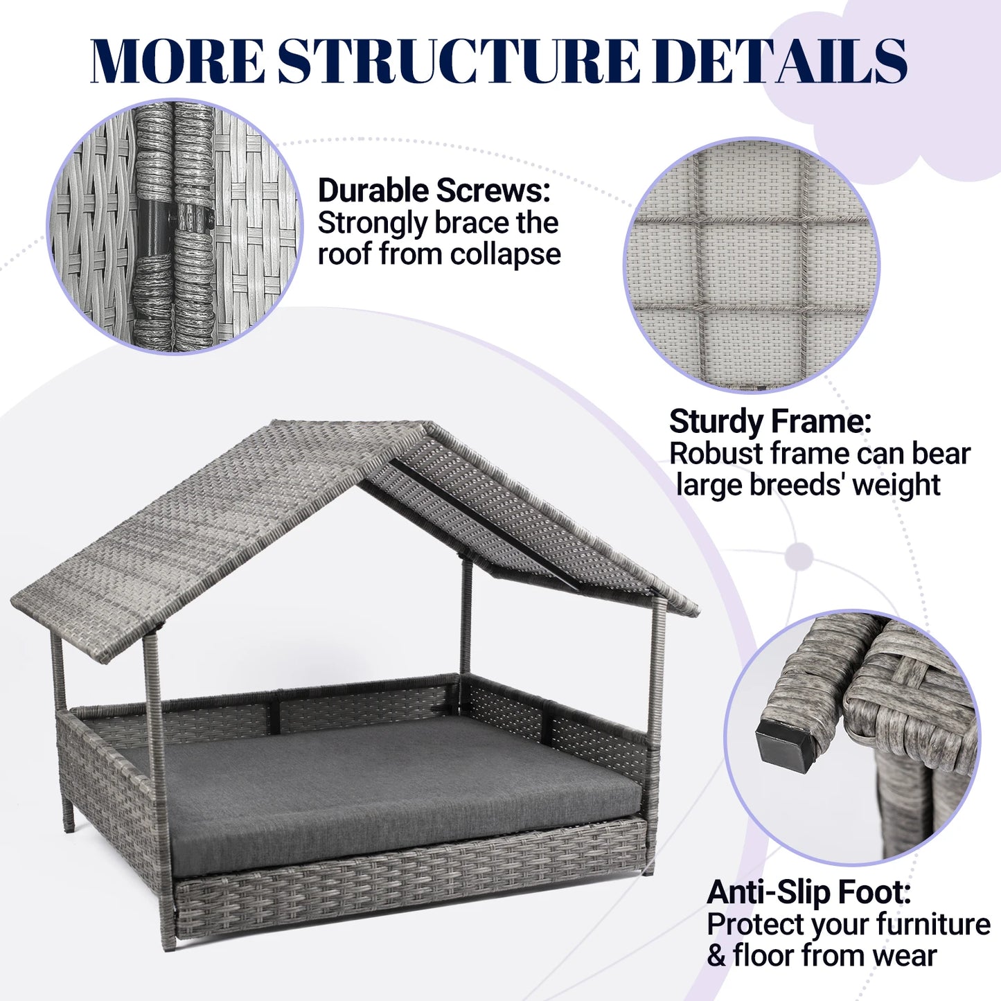 Elevated Wicker Canopy Dog Bed for Outdoors