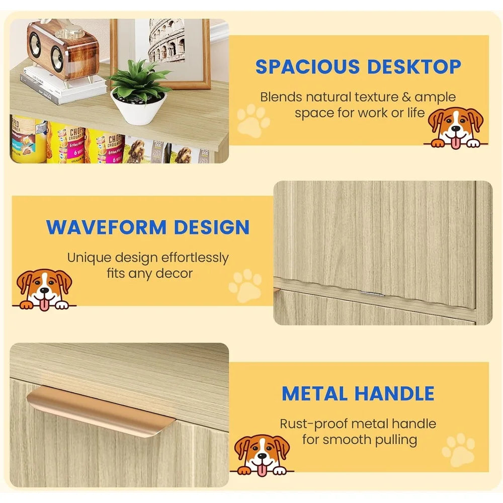 Dog Feeder Tilt-Out Cabinet w/Elevated Feeding Bowls