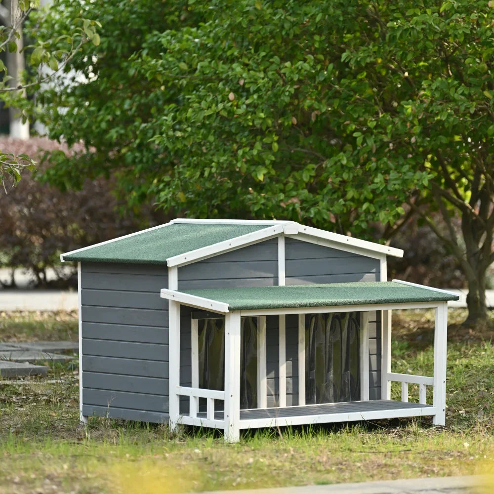 2 Door Covered Porch Cabin-Style Dog House
