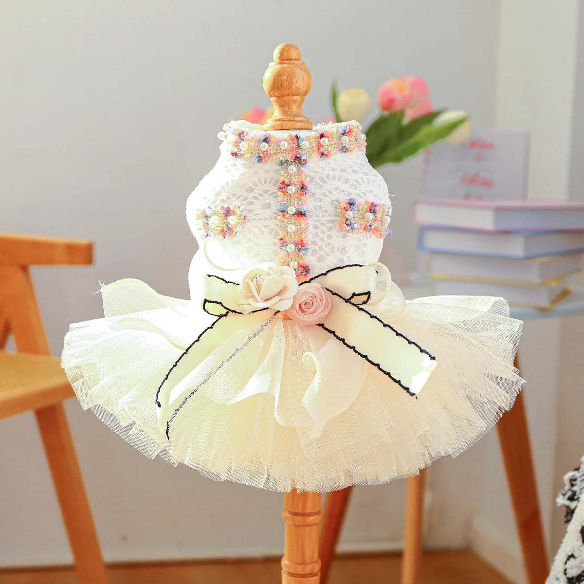 Tutu Dog Dress with a 3D Flower Knot Bow Design
