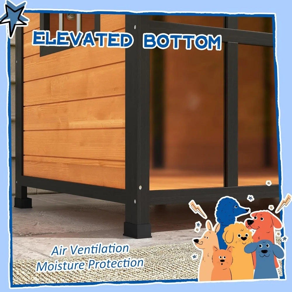 Cabin-Style Wooden Outdoor Dog House