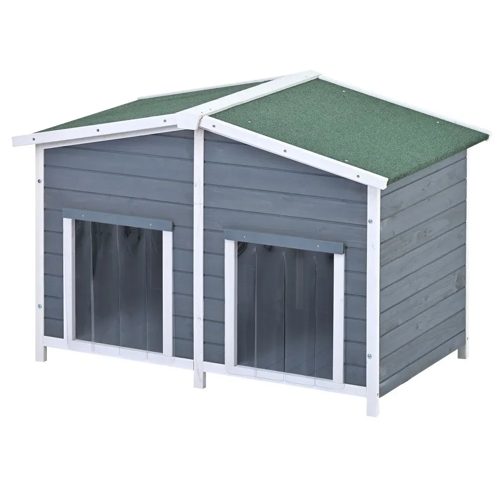 2 Door Covered Porch Cabin-Style Dog House