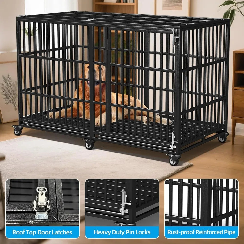 Extra Large Indestructible Lockable Dog Crate Kennel on Wheels