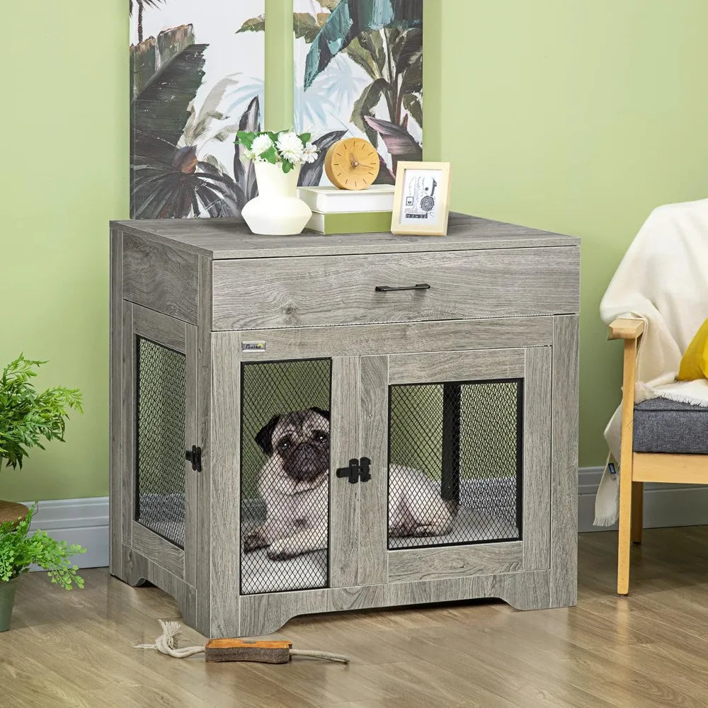 Dog Crate Side Table w/Drawer and Water-Resistant Cushion