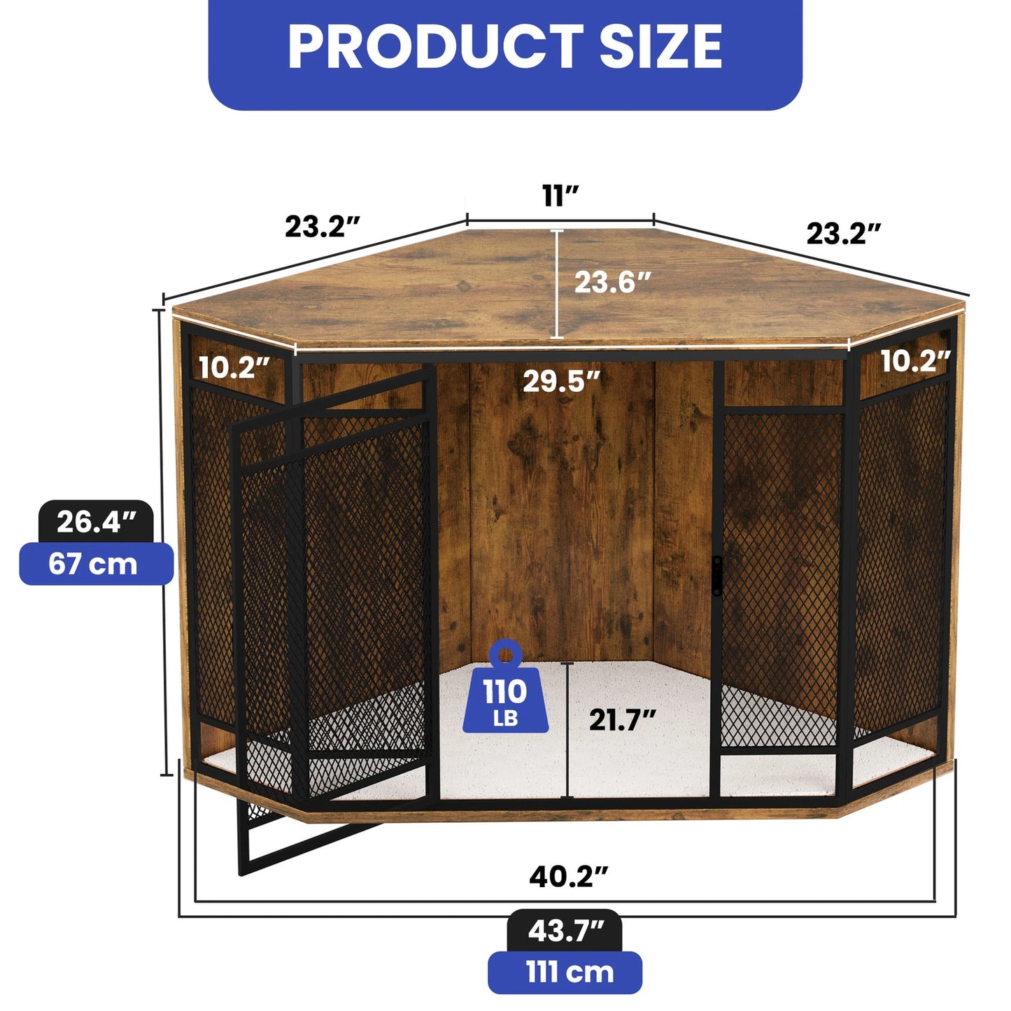 Sturdy Side Table Dog Crate w/Soft Cushion Mat