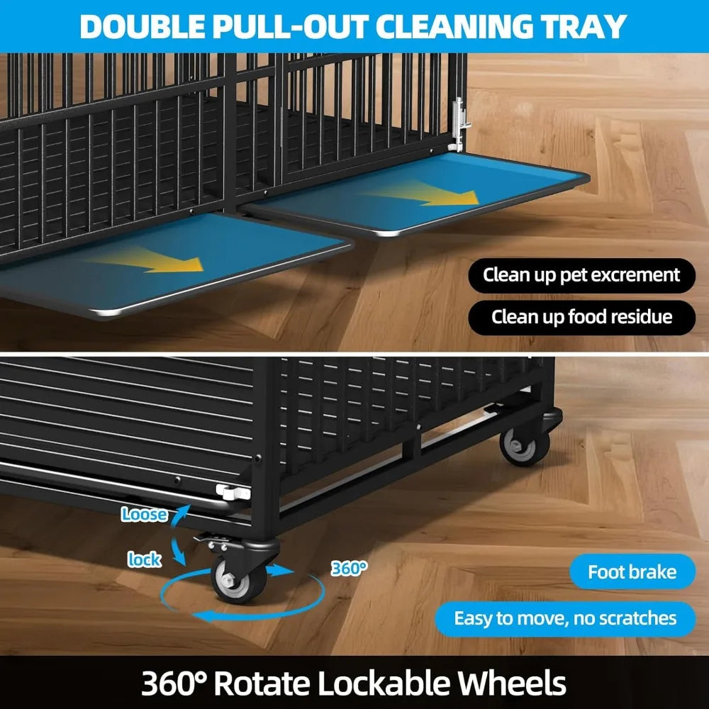 Extra Large Indestructible Lockable Dog Crate Kennel on Wheels