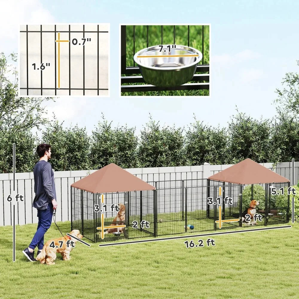 Outdoor Dog Kennel w/Rotating & Height Adjustable Bowls