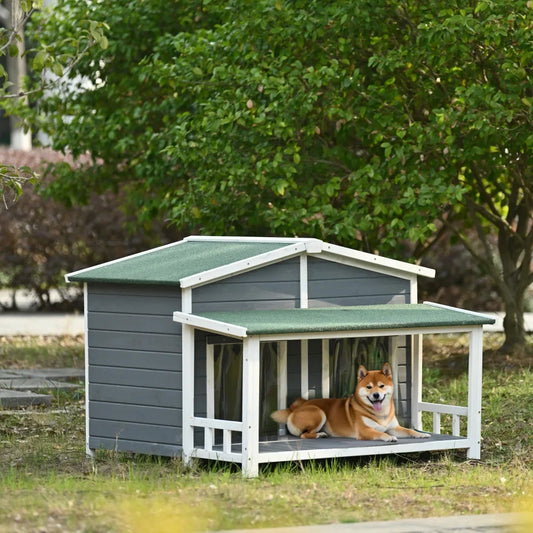 2 Door Covered Porch Cabin-Style Dog House