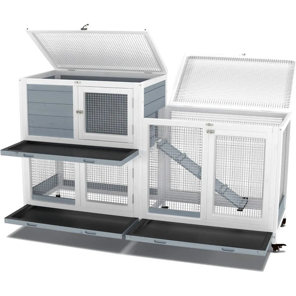 Two Floor Indoor Wooden Pet Hutch on Wheels