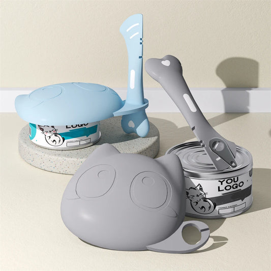 Wet Food Feeding Set, Silicone Storage Lid, Can Opener, and Spoon
