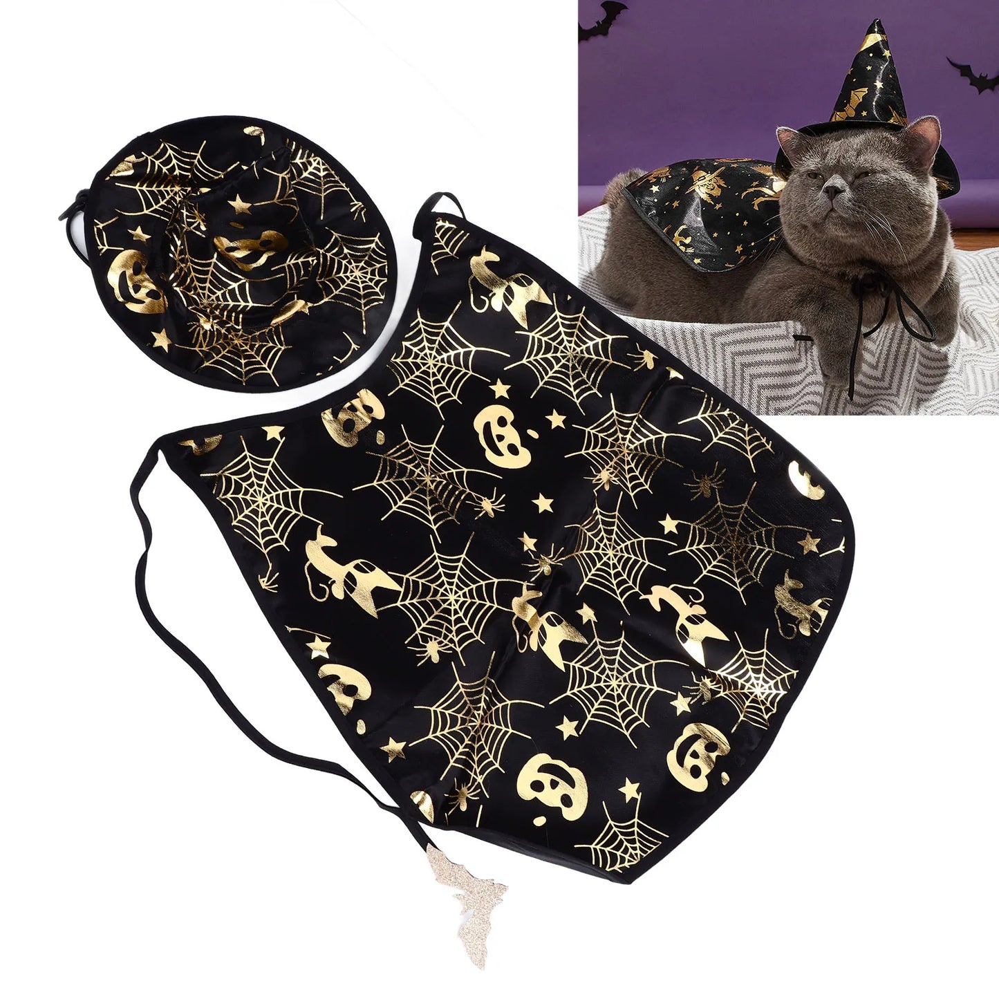 Halloween Pet Costume, Cloak and Hat Set