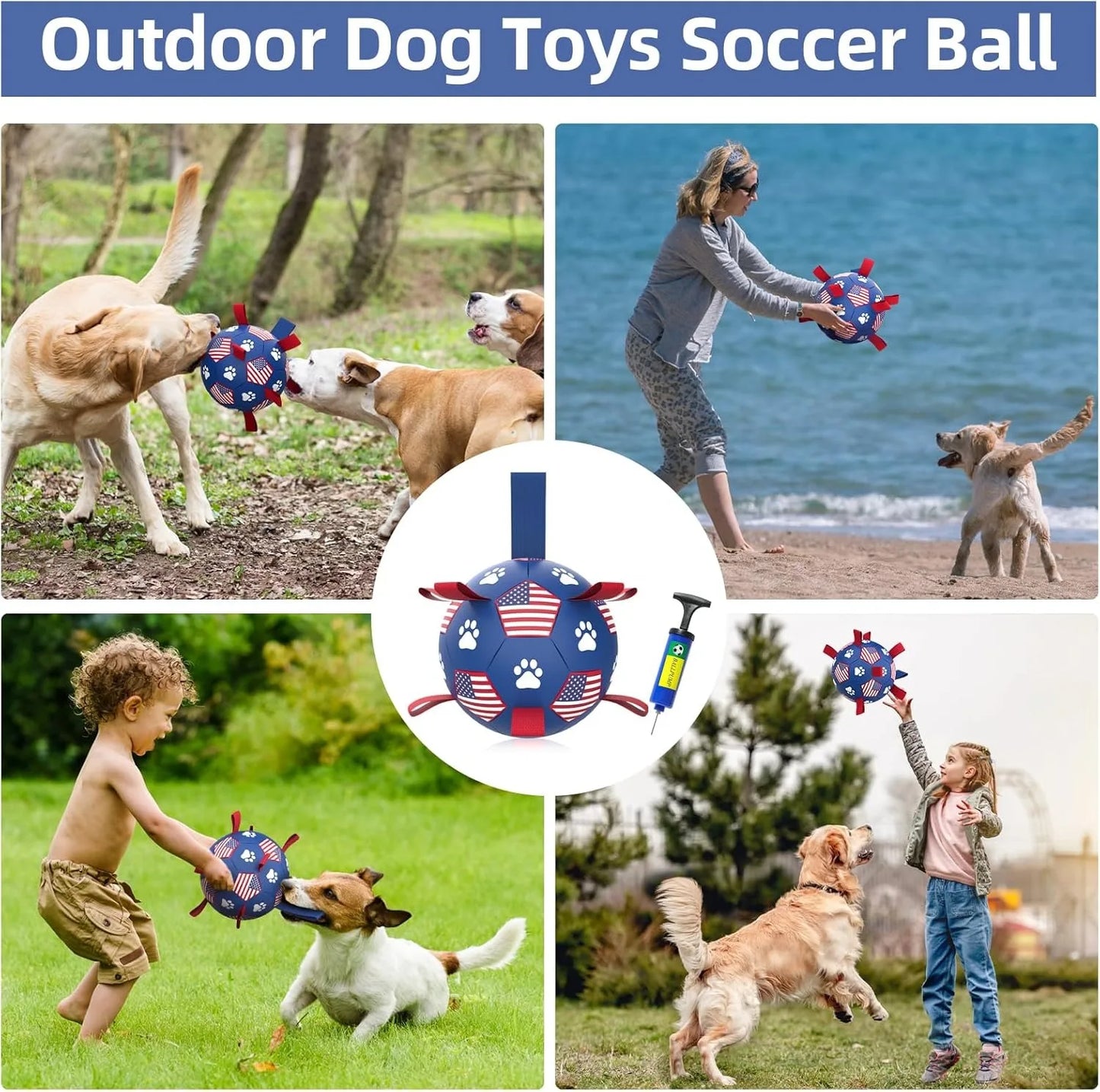 Patriotic Soccer Ball w/Straps, Dog Toy