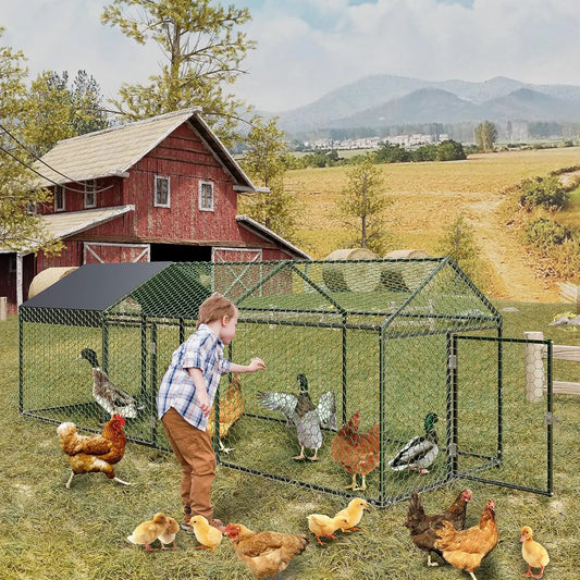 Large Walk In Chicken Pen with 3 Lockable Doors and Waterproof Anti-UV Cover