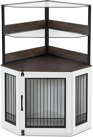 Indoor Small Corner Shelf  Dog Kennel w/Glass Shelves