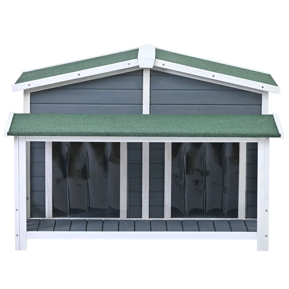 2 Door Covered Porch Cabin-Style Dog House