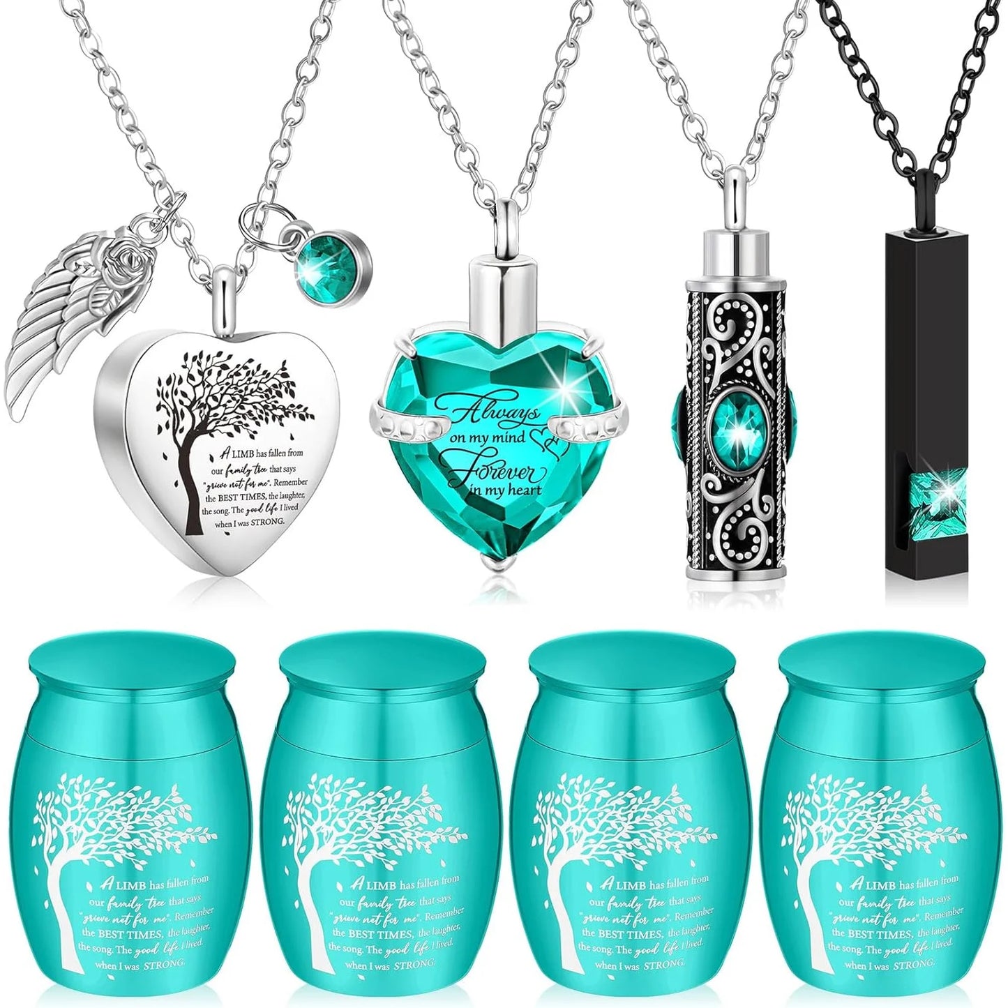 Memorial Urn and Pendant Set for Ashes, (8pcs)