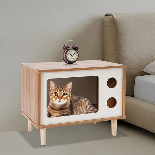 Wooden TV Shaped Cat Condo Bed
