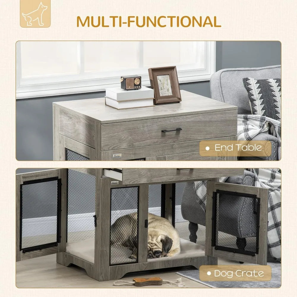 Dog Crate Side Table w/Drawer and Water-Resistant Cushion