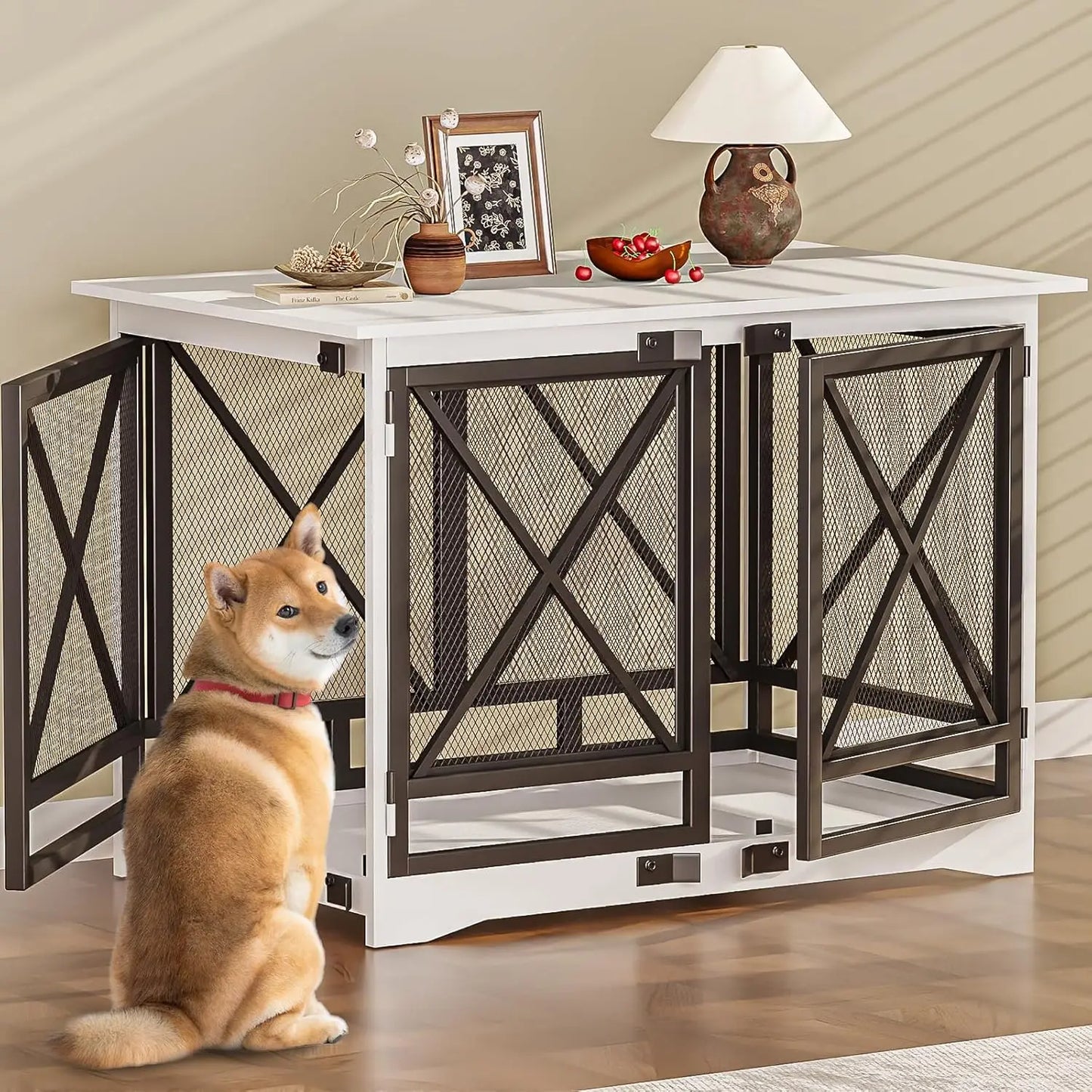 Double Door Wooden Furniture Dog Crate for XL Breeds