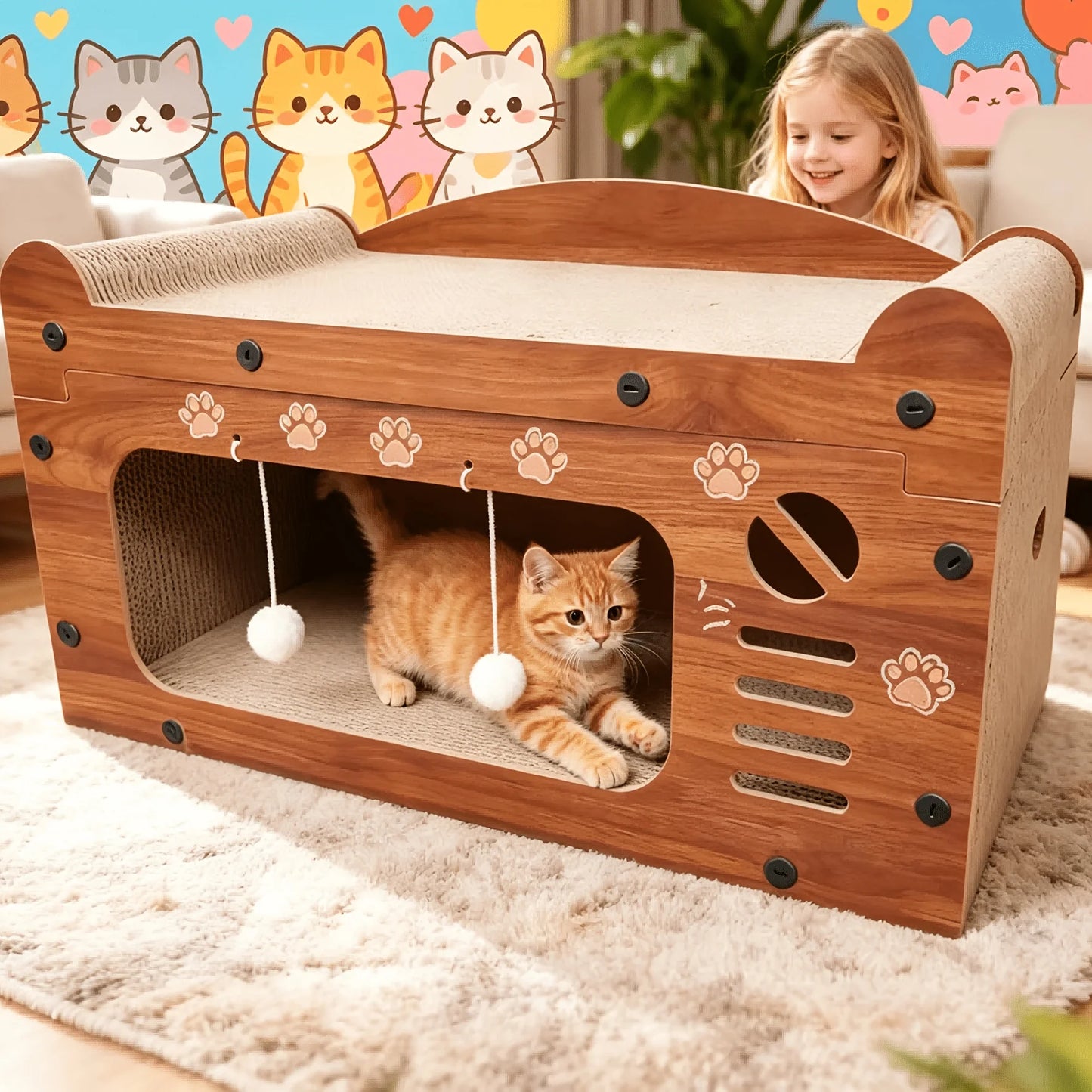 Retro TV Style Entertaining Scratching Pad and Bed for Cats