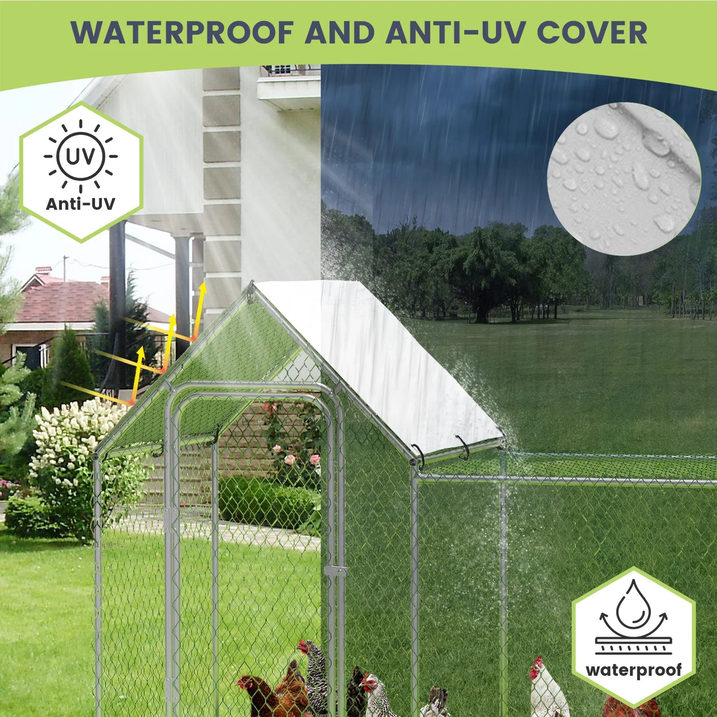 Flat Style Outdoor Walk-In Poultry Cage w/Waterproof Cover