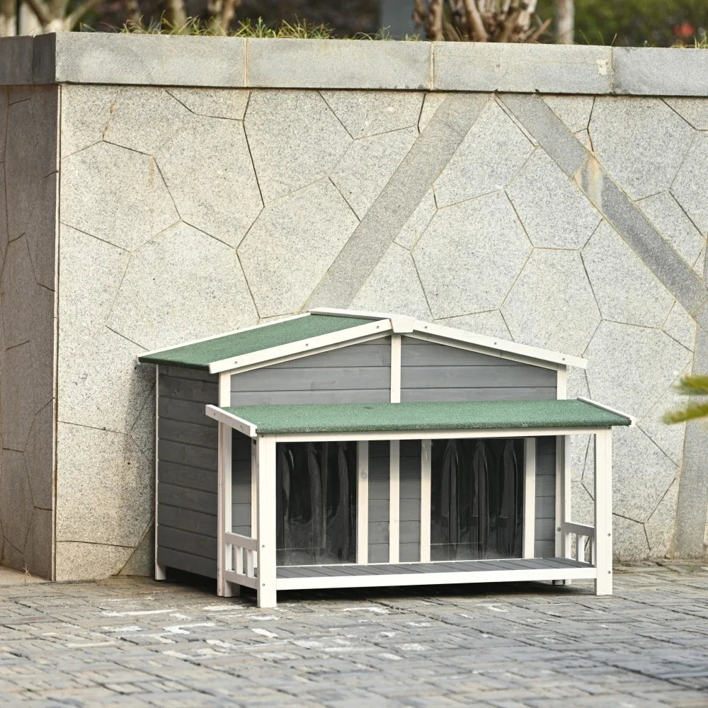 2 Door Covered Porch Cabin-Style Dog House
