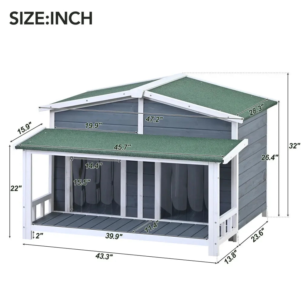 2 Door Covered Porch Cabin-Style Dog House