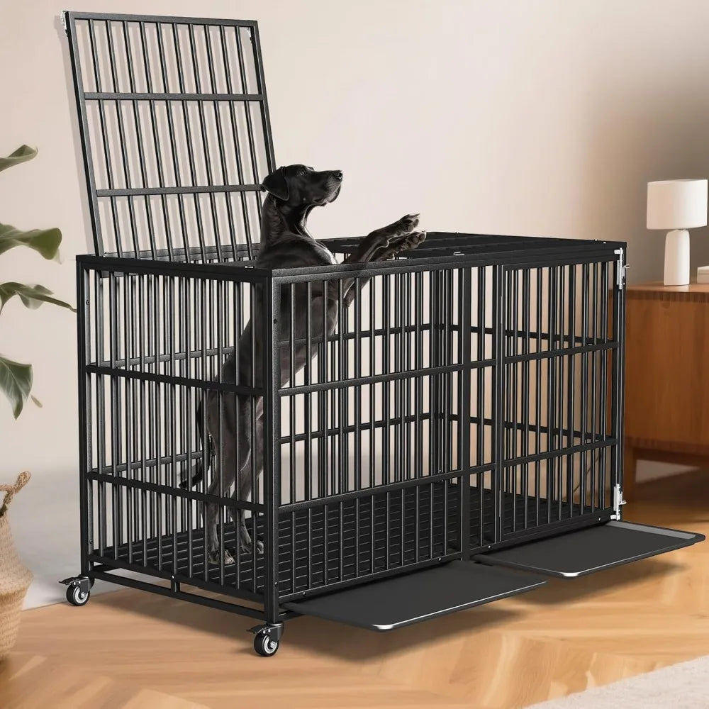Extra Large Indestructible Lockable Dog Crate Kennel on Wheels