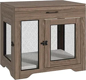 Dog Crate Side Table w/Drawer and Water-Resistant Cushion