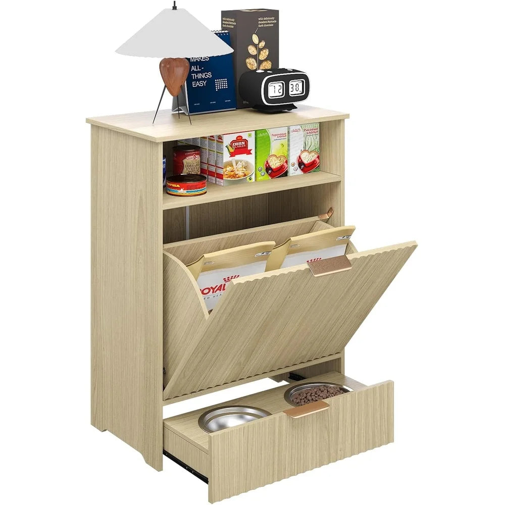 Dog Feeder Tilt-Out Cabinet w/Elevated Feeding Bowls