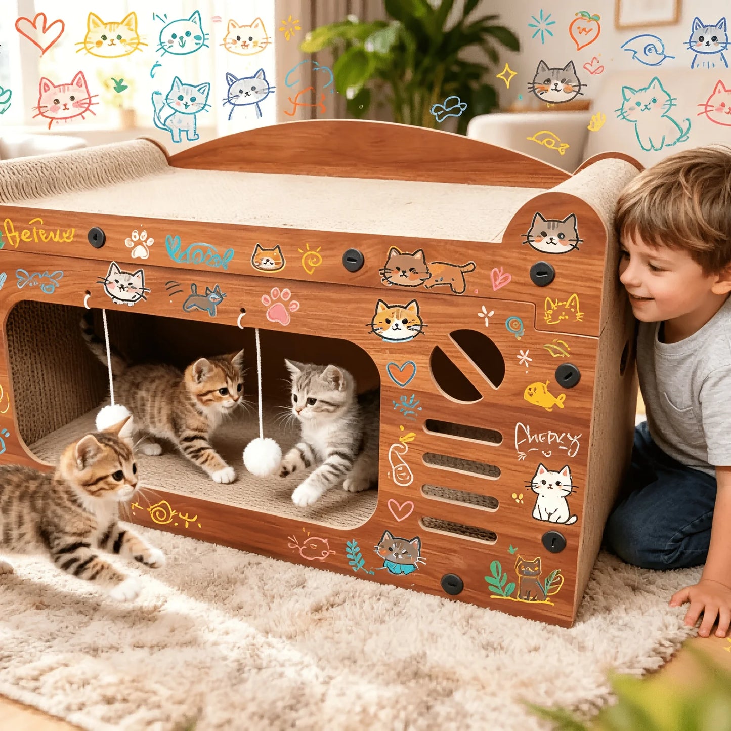 Retro TV Style Entertaining Scratching Pad and Bed for Cats