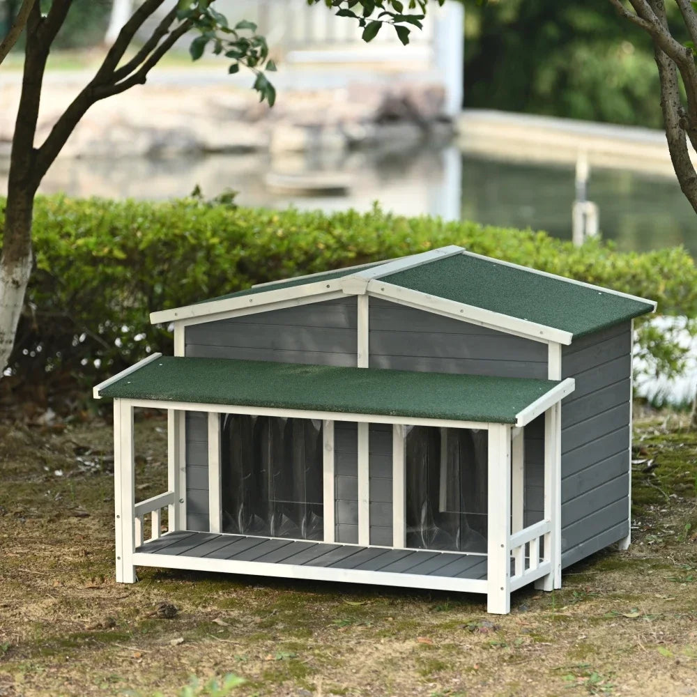 2 Door Covered Porch Cabin-Style Dog House