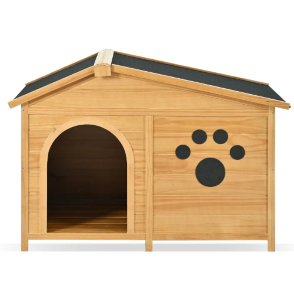 Outdoor Wooden Dog House w/Asphalt Roof and Fenced Porch