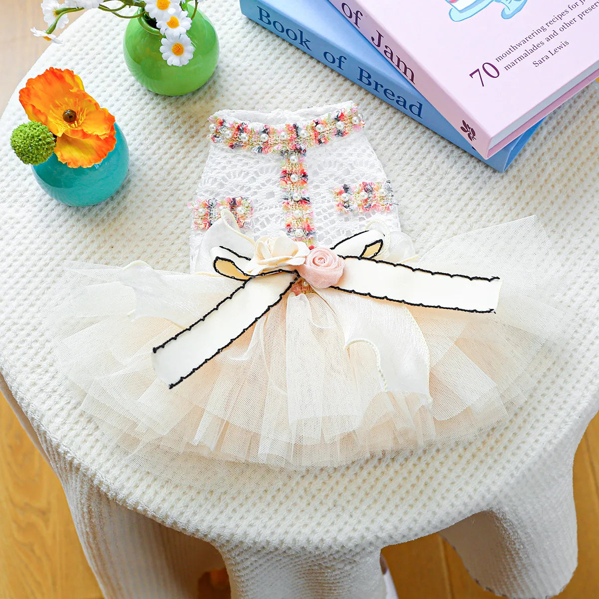 Tutu Dog Dress with a 3D Flower Knot Bow Design
