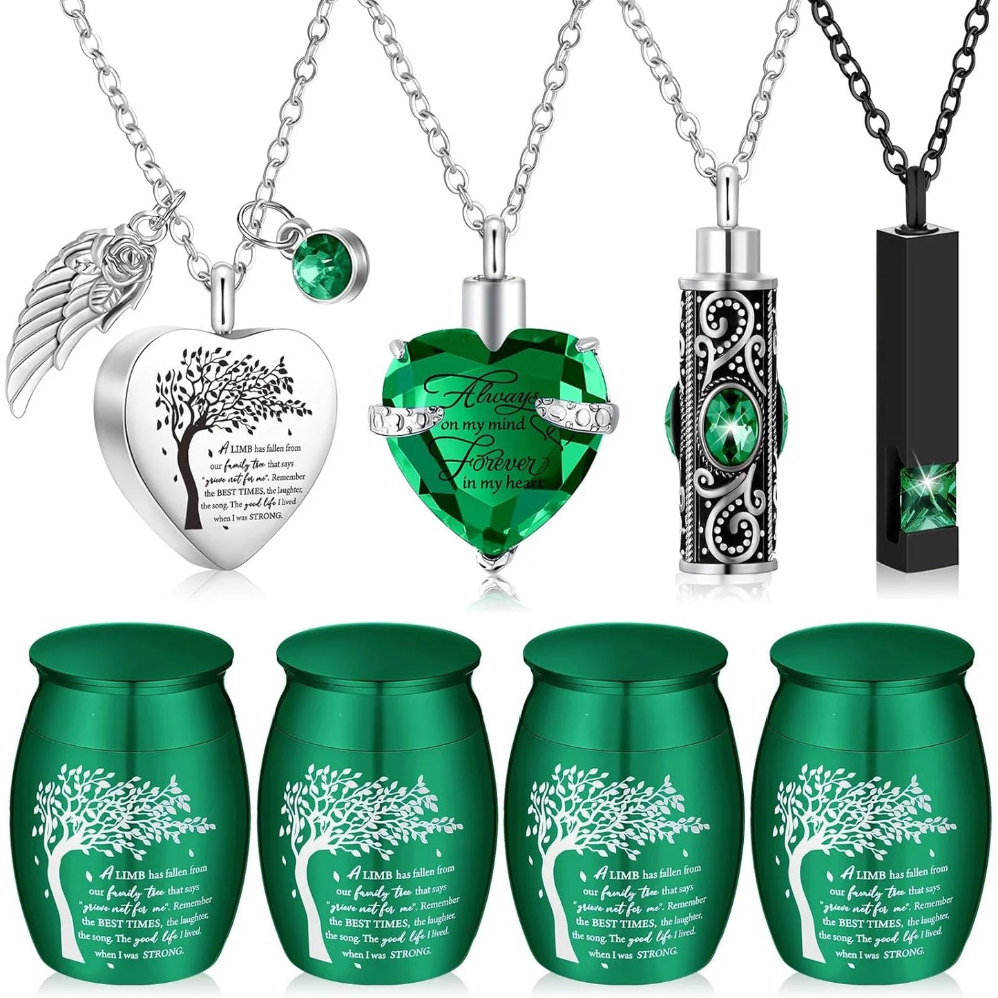 Memorial Urn and Pendant Set for Ashes, (8pcs)