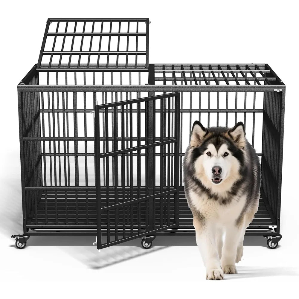 Extra Large Indestructible Lockable Dog Crate Kennel on Wheels
