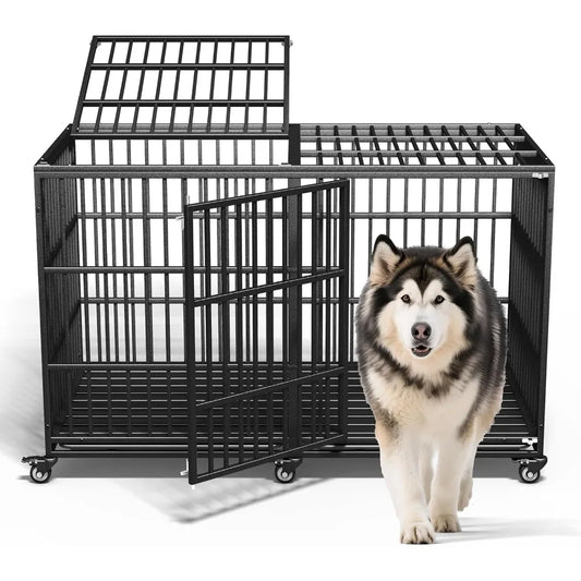 Extra Large Indestructible Lockable Dog Crate Kennel on Wheels