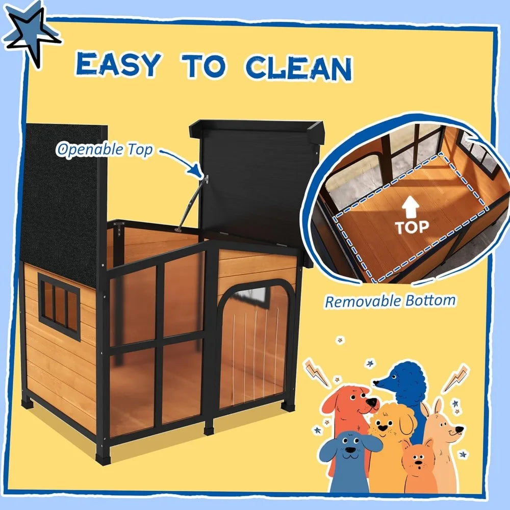 Cabin-Style Wooden Outdoor Dog House