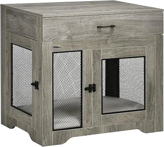 Dog Crate Side Table w/Drawer and Water-Resistant Cushion