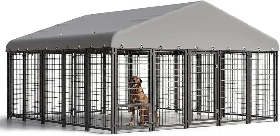 Spacious Heavy-Duty Outdoor Dog Enclosure w/Cover