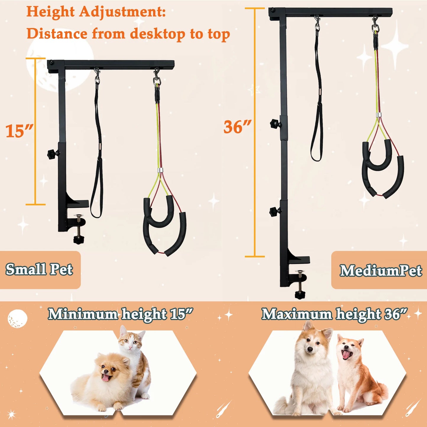 Grooming Table Adjustable Arm w/2 No Sit 3 Section Design Holder