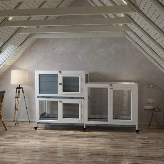 Two Floor Indoor Wooden Pet Hutch on Wheels