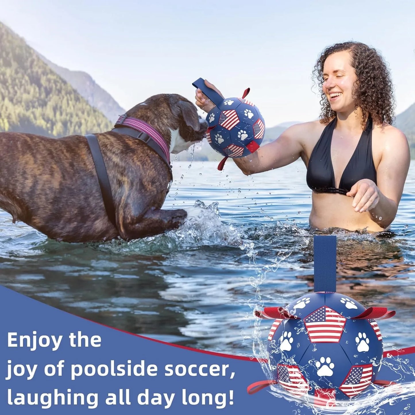 Patriotic Soccer Ball w/Straps, Dog Toy