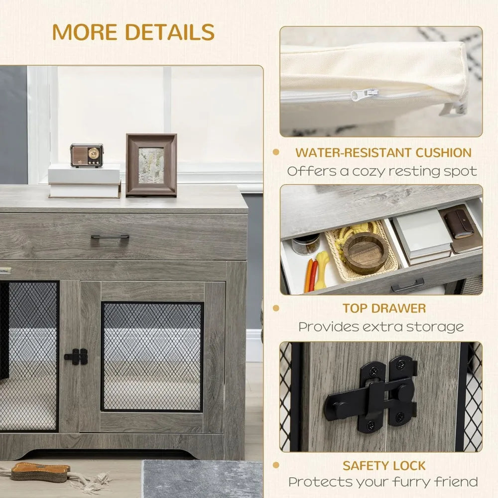 Dog Crate Side Table w/Drawer and Water-Resistant Cushion